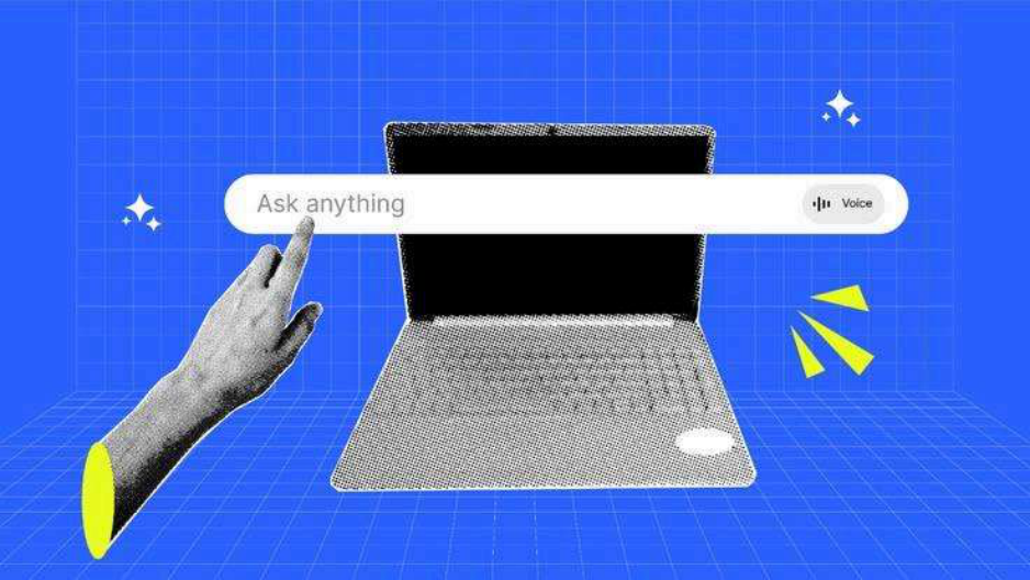 A laptop with an AI chat search bar